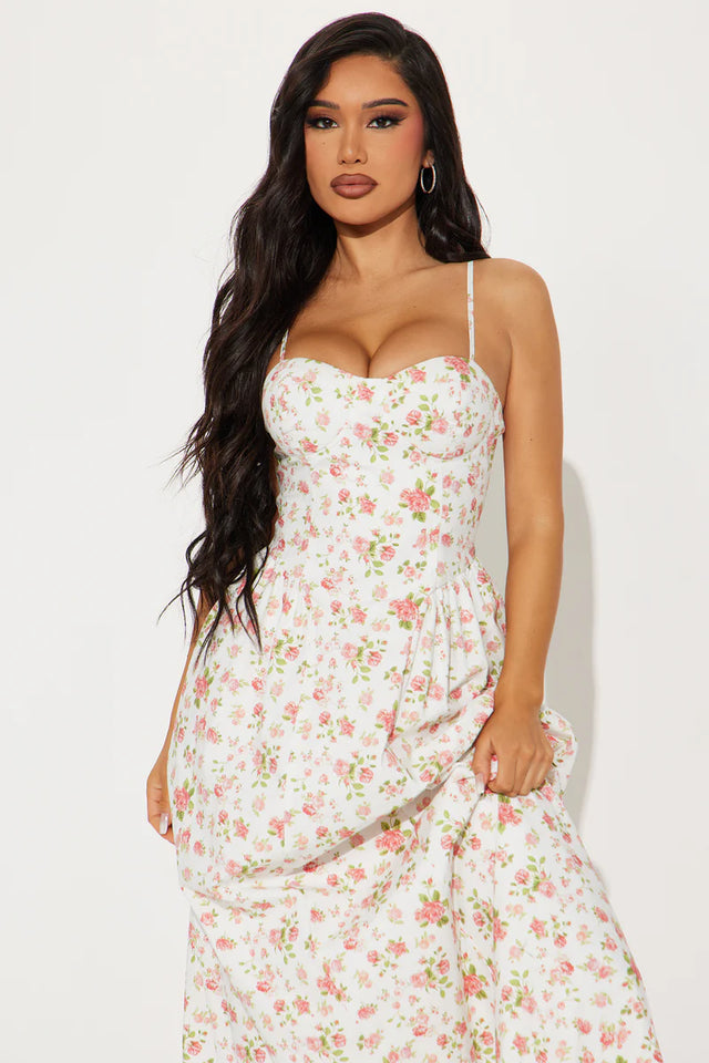 Elsa Floral Poplin Maxi Dress - White/combo