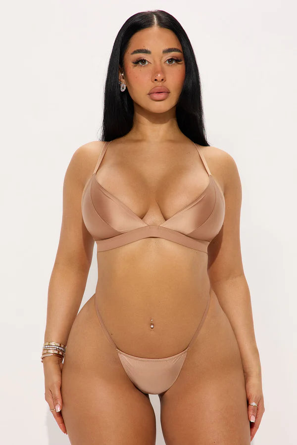 Too Smooth Satin Triangle Bralette - Nude
