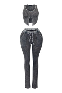 Twin Flame Ribbed Knit Tank Top & Pants SET