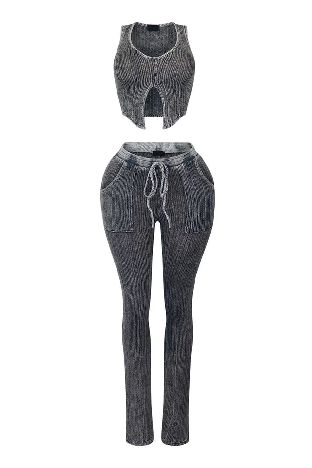 Twin Flame Ribbed Knit Tank Top & Pants SET