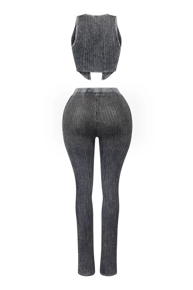 Twin Flame Ribbed Knit Tank Top & Pants SET