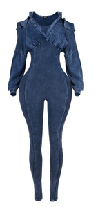 Camila Mineral Washed Cold Shoulder Hoodie Jumpsuit