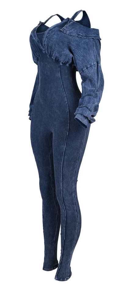 Camila Mineral Washed Cold Shoulder Hoodie Jumpsuit