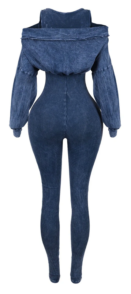 Camila Mineral Washed Cold Shoulder Hoodie Jumpsuit