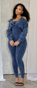 Camila Mineral Washed Cold Shoulder Hoodie Jumpsuit
