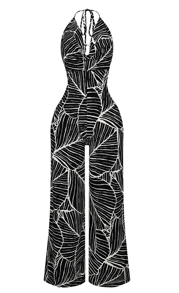 Daphne Crepe Halter Cowl Neck Jumpsuit
