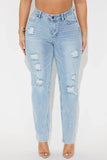 Emma Ripped Slim Straight Leg Jeans - Light Wash