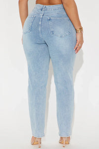 Emma Ripped Slim Straight Leg Jeans - Light Wash
