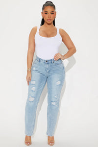 Emma Ripped Slim Straight Leg Jeans - Light Wash