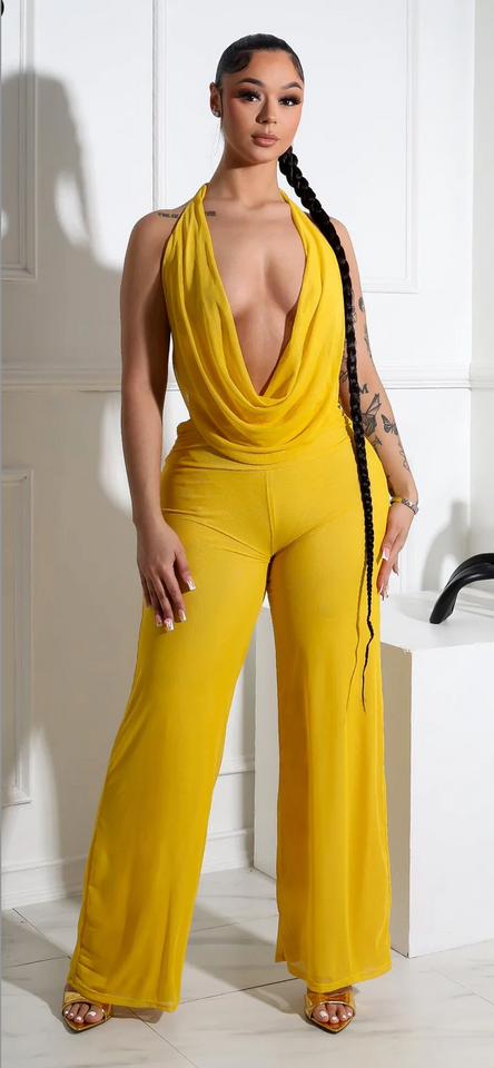 Evie Mesh Cowl Neck Jumpsuit