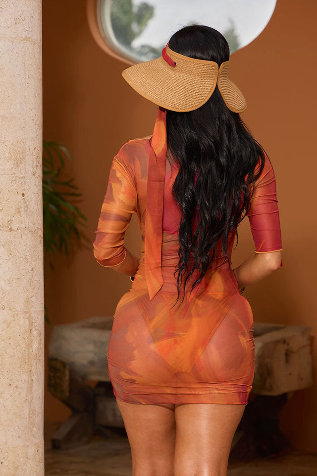 BRIM SUN VISOR HAT- ORANGE ABSTRACT