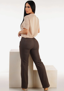 Mid Rise Brown Bootcut Jeans
