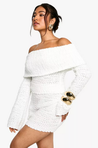 Petite Boucle Bardot Cropped Jumper & Skirt Set