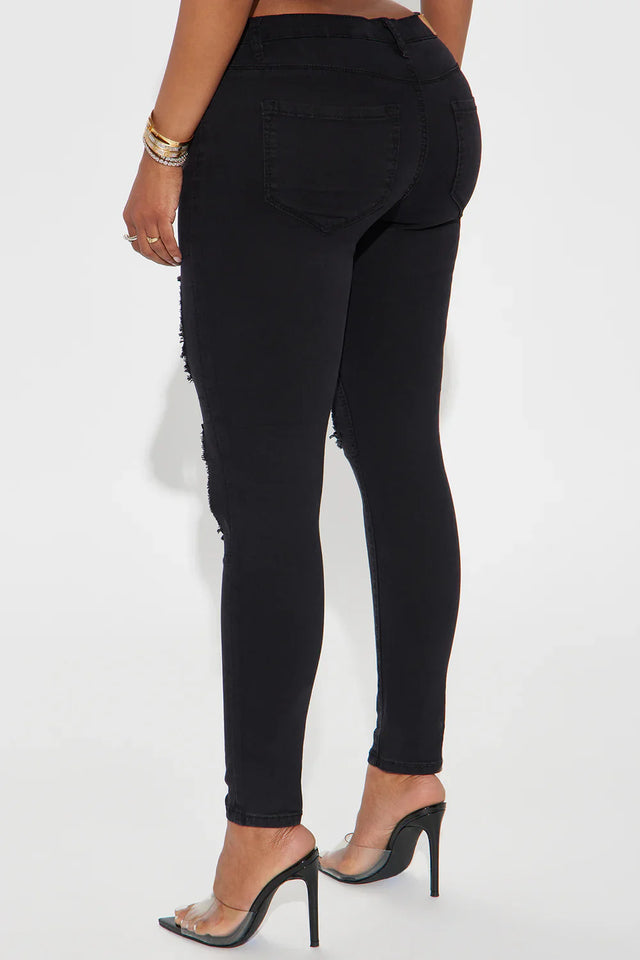 Rosa Ripped Embroidered Skinny Jeans - Black