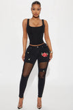 Rosa Ripped Embroidered Skinny Jeans - Black