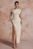 Solid Asymmetrical Top And Twist Slit Skirt Set