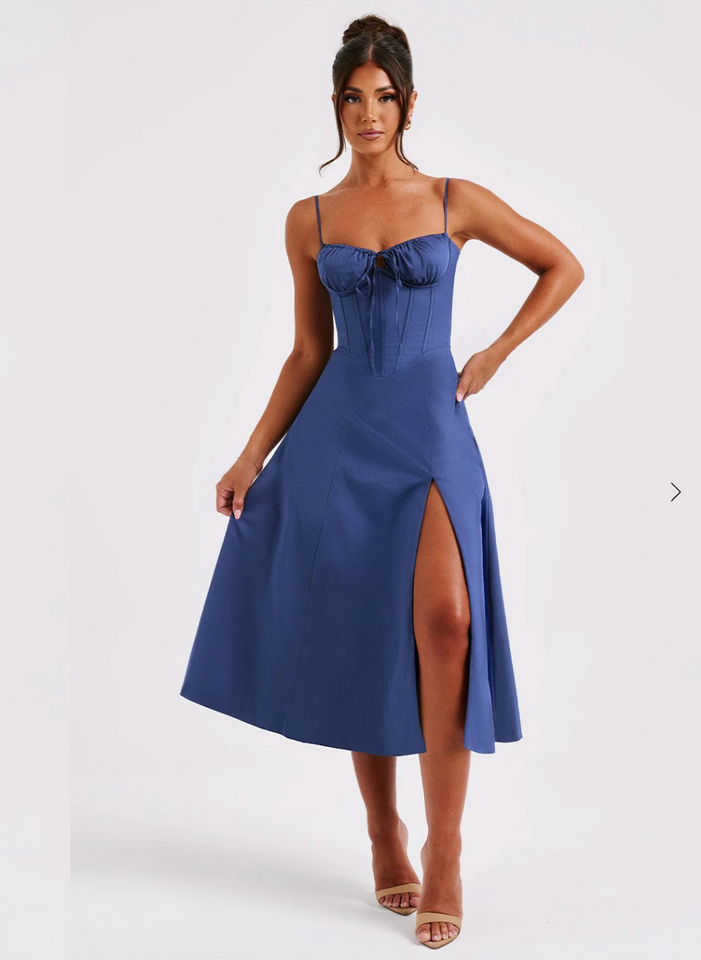 Ruched bust split thigh cami dress