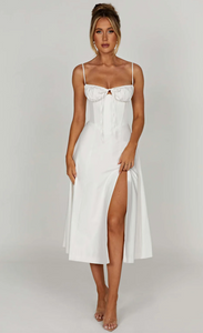 Ruched bust split thigh cami dress
