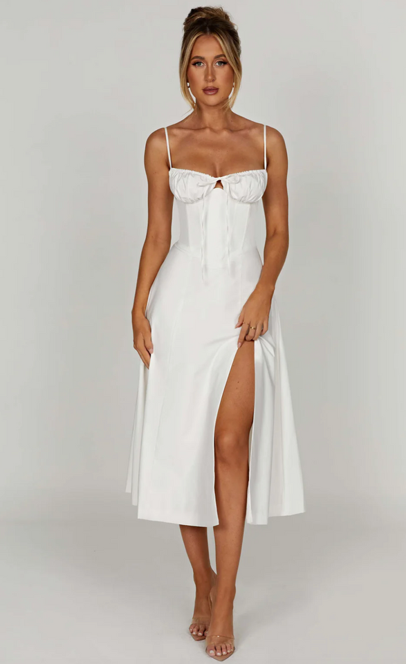 Ruched bust split thigh cami dress