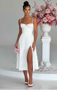 Ruched bust split thigh cami dress