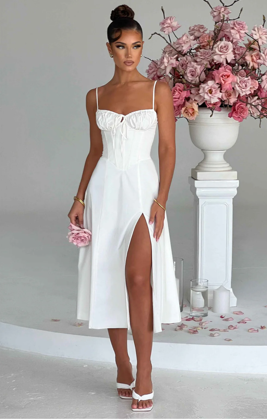 Ruched bust split thigh cami dress