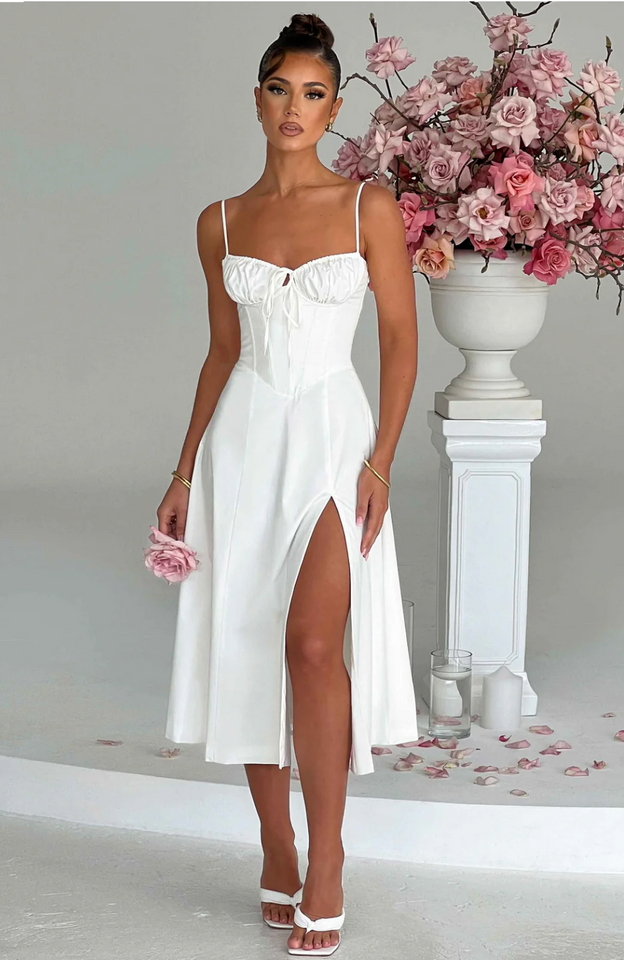 Ruched bust split thigh cami dress