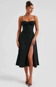 Ruched bust split thigh cami dress