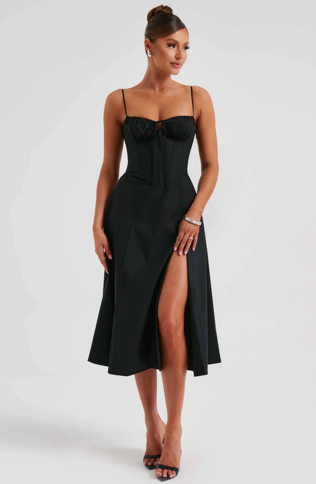 Ruched bust split thigh cami dress