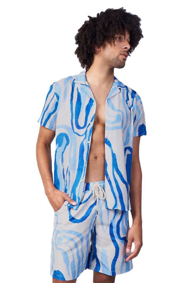 LAGUNA NIGHTS SHIRT-BLUE LINE PRINT