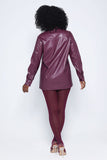 BUTTON UP FAUX LEATHER SHIRT-PLUM
