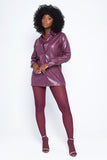 BUTTON UP FAUX LEATHER SHIRT-PLUM