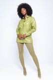 BUTTON UP FAUX LEATHER SHIRT-GREEN