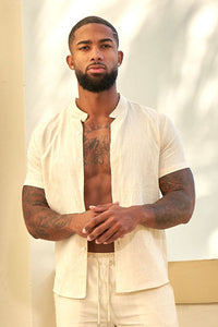 APPLY PRESSURE LINEN SHIRT-BEIGE