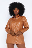 BUTTON UP FAUX LEATHER SHIRT-AMBER
