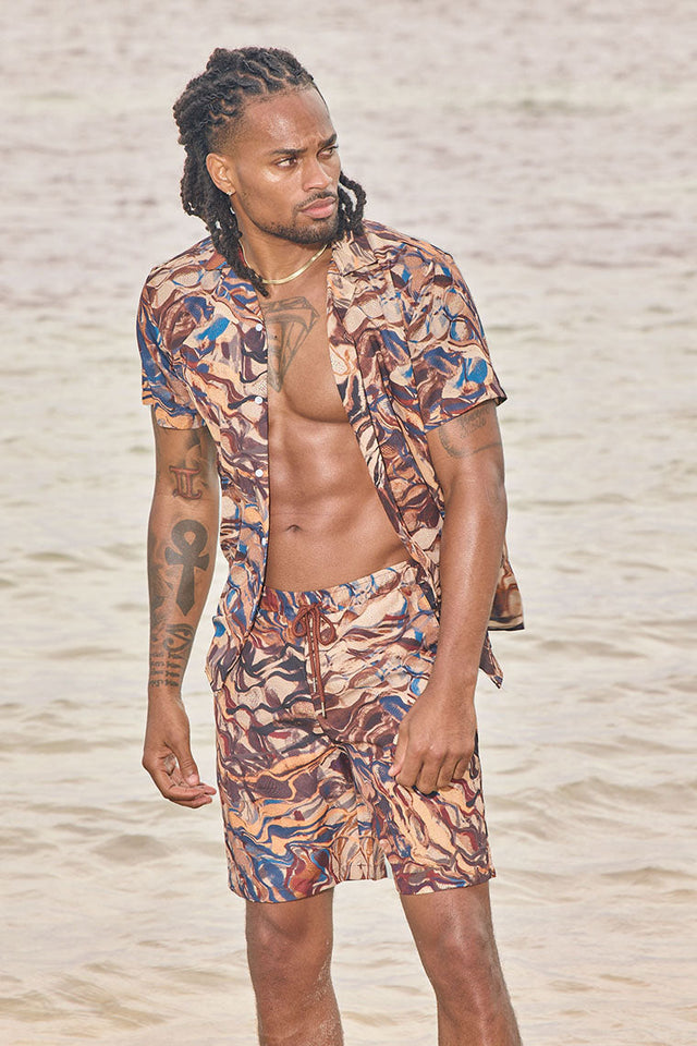 LAGUNA NIGHTS SHIRT - BROWN ABSTRACT