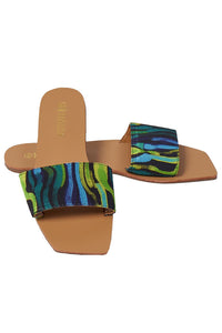 LET IT SLIDE SANDALS-GREEN ABSTRACT PRINT